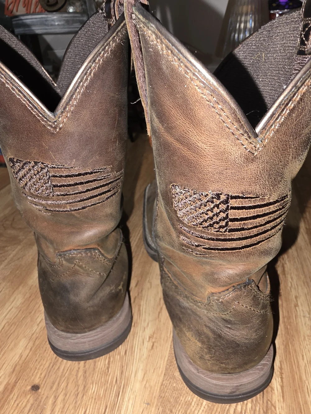 Ariat Brown Leather Kids Western Boots with Flag Stitch